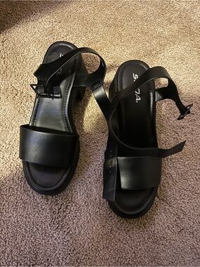 Soda Black Strappy Platform Sandals